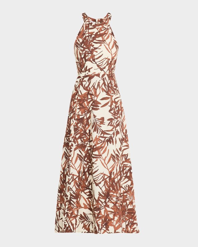 Herbarium Print Cotton Poplin Halterneck Volume Dress